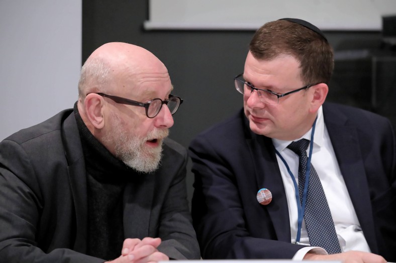 Dyrektor Żydowskiego Instytutu Historycznego Paweł Śpiewak i dyrektor Muzeum Getta Warszawskiego Albert Stankowski, Warszawa, 18.11.2019.