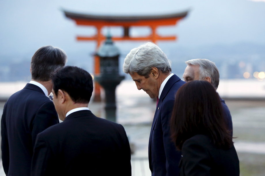 JAPAN: Kerry and G7 foreign ministers visit the Itsukushima Shrine as they take a cultural break from their meetings in nearby Hiroshima to visit Miyajima Island on April 10, 2016.