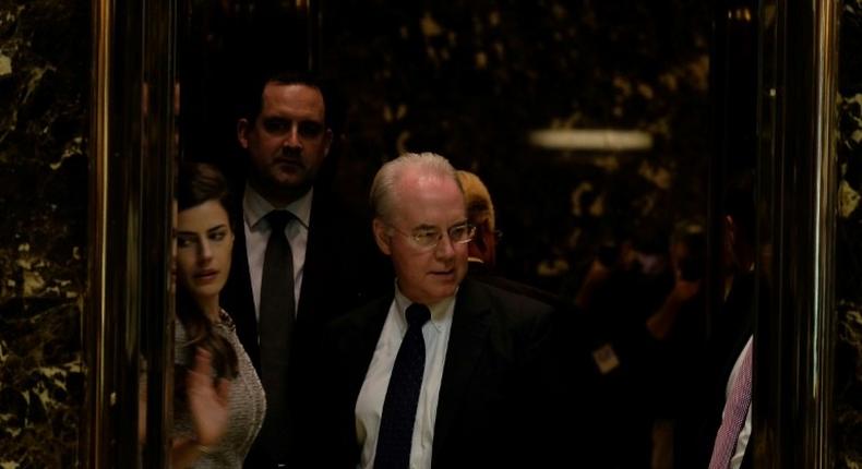 US Congressman Tom Price (centre) arrived at Trump Tower for meetings with President-elect Donald Trump on November 16, 2016