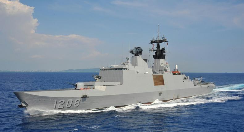A Lafayette-class frigate of the Taiwan navy taking part in an exercise off the southern naval base of Tsoying in 2014