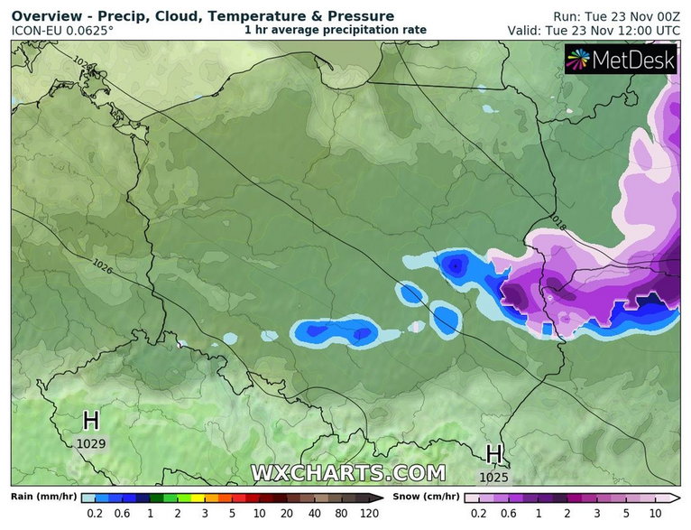 We wtorek nad Polską znajdzie się front niosąc opady zarówno deszczu, jak i śniegu