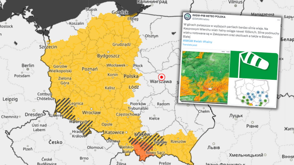 IMGW ostrzega przed silnym wiatrem. Zagrożone głównie zachodnie województwa (fot. X/IMGW-PIB Meteo Polska)