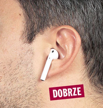 Kiedy AirPods nie są prawidłowo założone, to gorzej brzmią i łatwiej wypadają. Apple In-Ears pasują dobrze, kiedy ich otwór wchodzi centralnie do kanału słuchowego.