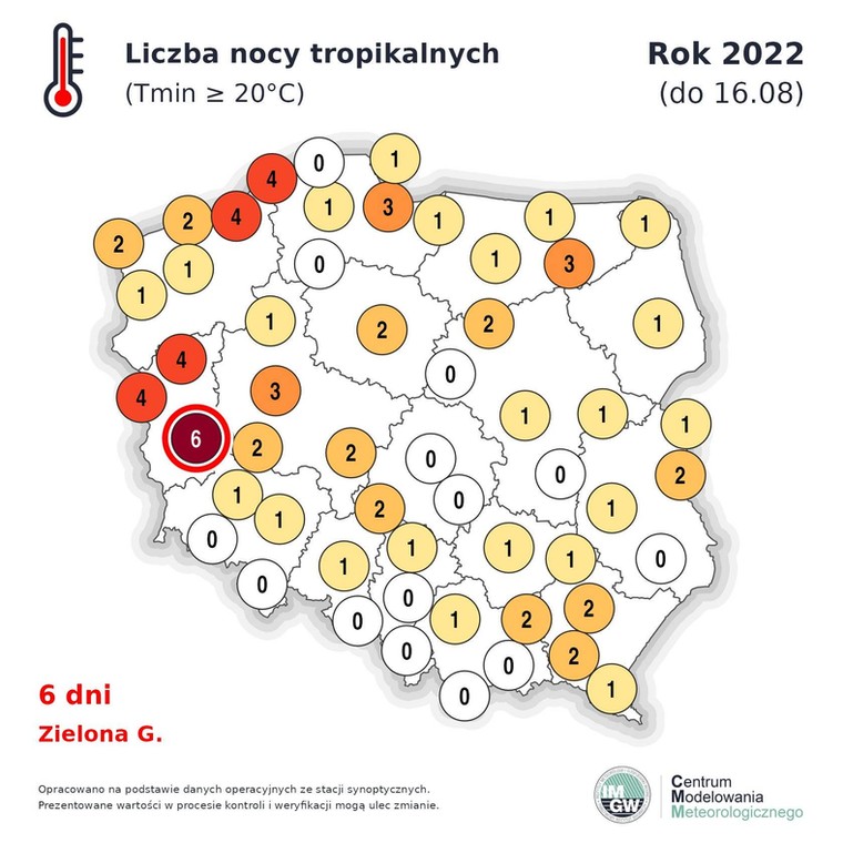 Liczba nocy tropikalnych w tym roku (do 16 sierpnia)