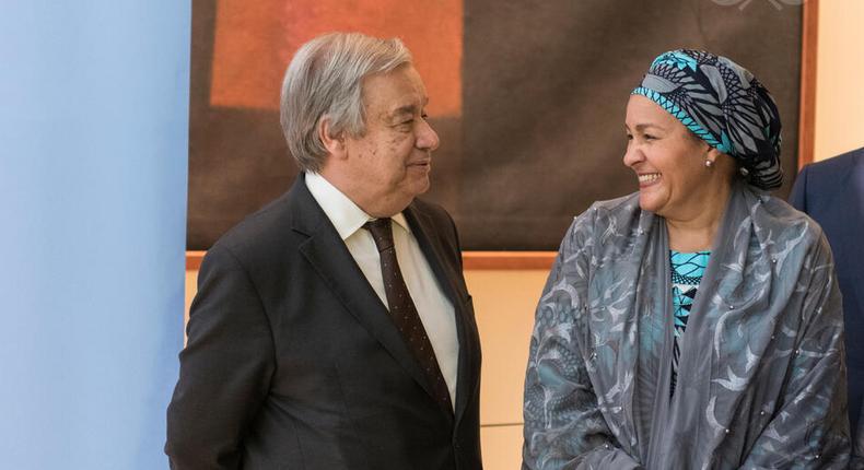 UN Secretary-General Antonio Guterres (left)  and Deputy Secretary-General, Amina Mohammed (right) [Prime Business Africa]