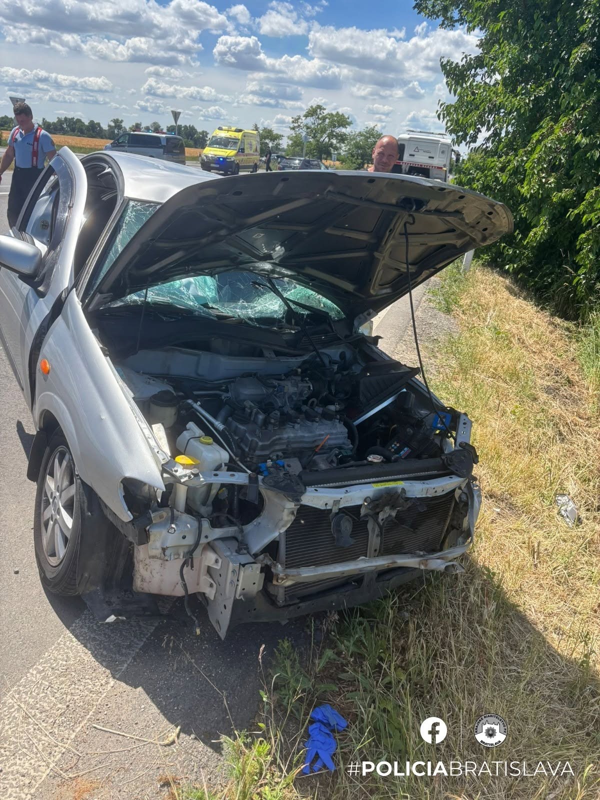 One of the cars ended up in a ditch.