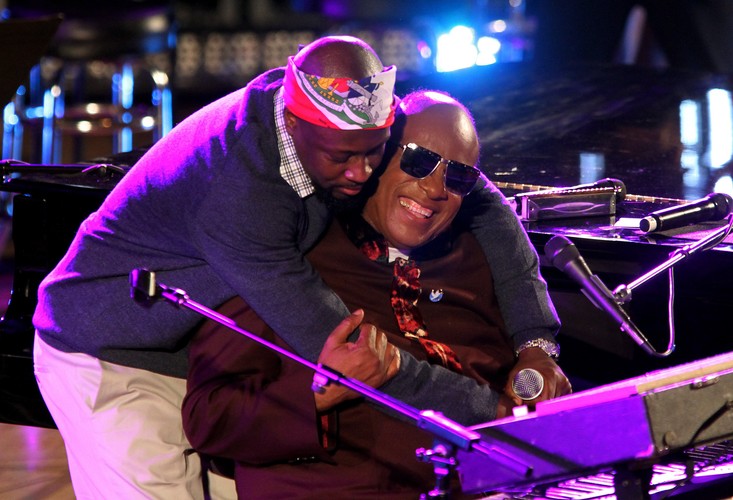 Stevie Wonder i Wyclef Jean podczas koncertu w Nowym Jorku – październik 2012
