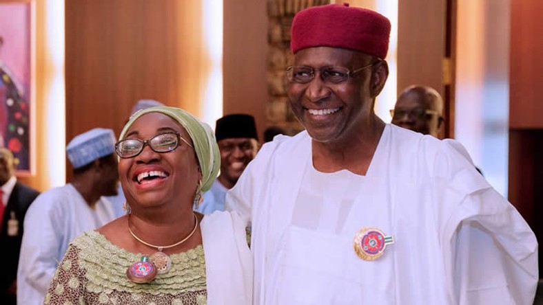 Late Chief of Staff to the President, Abba Kyari (Right) and former Head of Civil Service of the Federation, Winifred Oyo-Ita (Left) [Presidency]