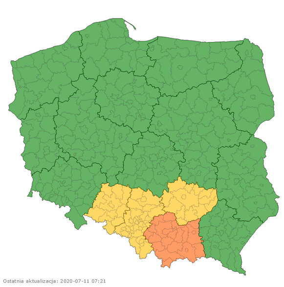 Ostrzeżenia IMGW na południowej Polski