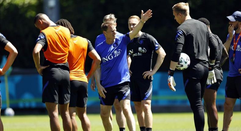 Frank de Boer with his players at a Dutch team training session this week Creator: MAURICE VAN STEEN