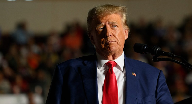 ERIE, PENNSYLVANIA - JULY 29: Former U.S. President Donald Trump speaks to supporters during a political rally while campaigning for the GOP nomination in the 2024 election at Erie Insurance Arena on July 29, 2023 in Erie, Pennsylvania.Jeff Swensen/Getty Images