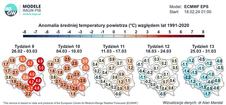 Najbliższe tygodnie będą dużo cieplejsze niż zwykle, ale im bliżej końca marca, tym te anomalie mają coraz mocniej spadać