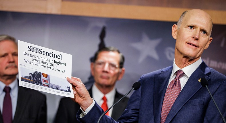 Republican Sen. Rick Scott of Florida, chairman of the National Republican Senatorial Committee, at a press conference at the Capitol on October 27, 2021.