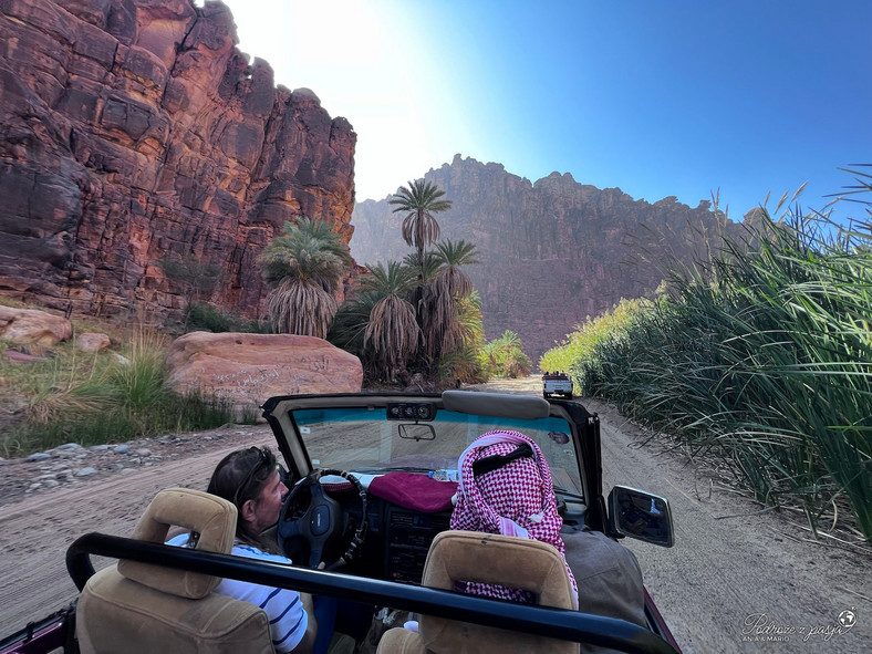 Mario prowadził jeepa w arabskim kanionie 