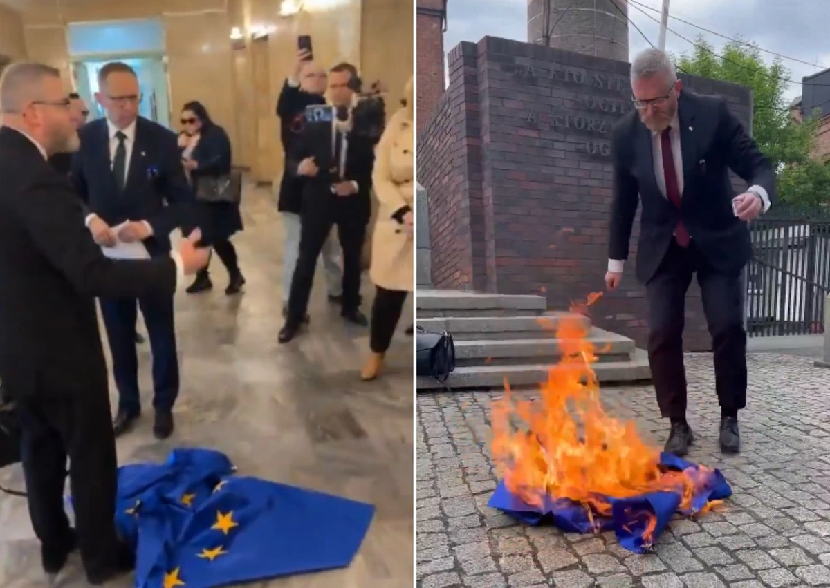 Grzegorz Braun burned the European Union flag. Scandalous scenes [VIDEO]