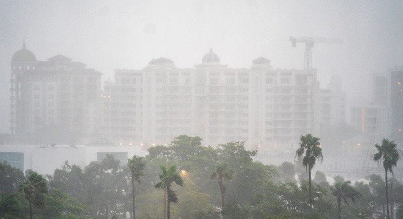 Wind and rain batter the area as Hurricane Milton approaches on October 9, 2024 in Sarasota, Florida. (Photo by Sean Rayford/Getty Images)