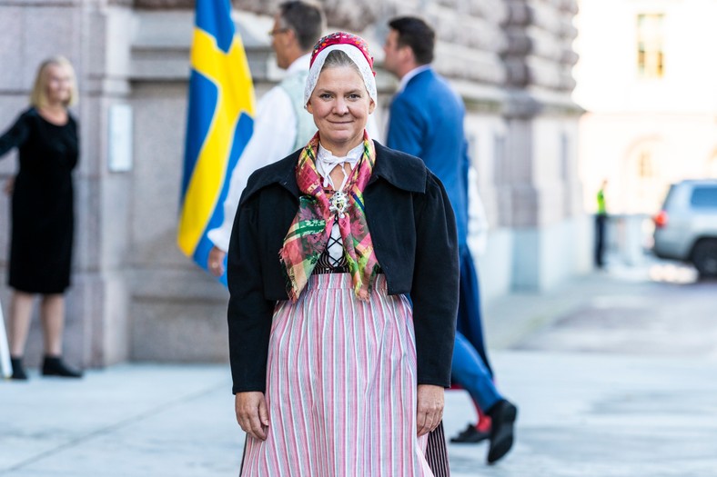 Magdalena Anderson in Swedish traditional dress on the opening day of the parliamentary session