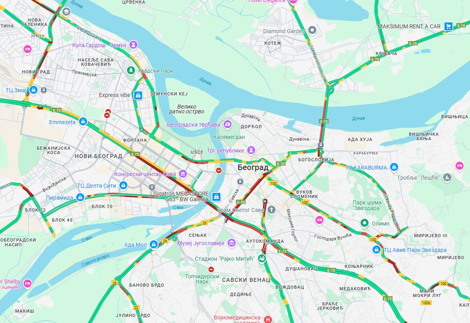Mapa gužve u Beogradu