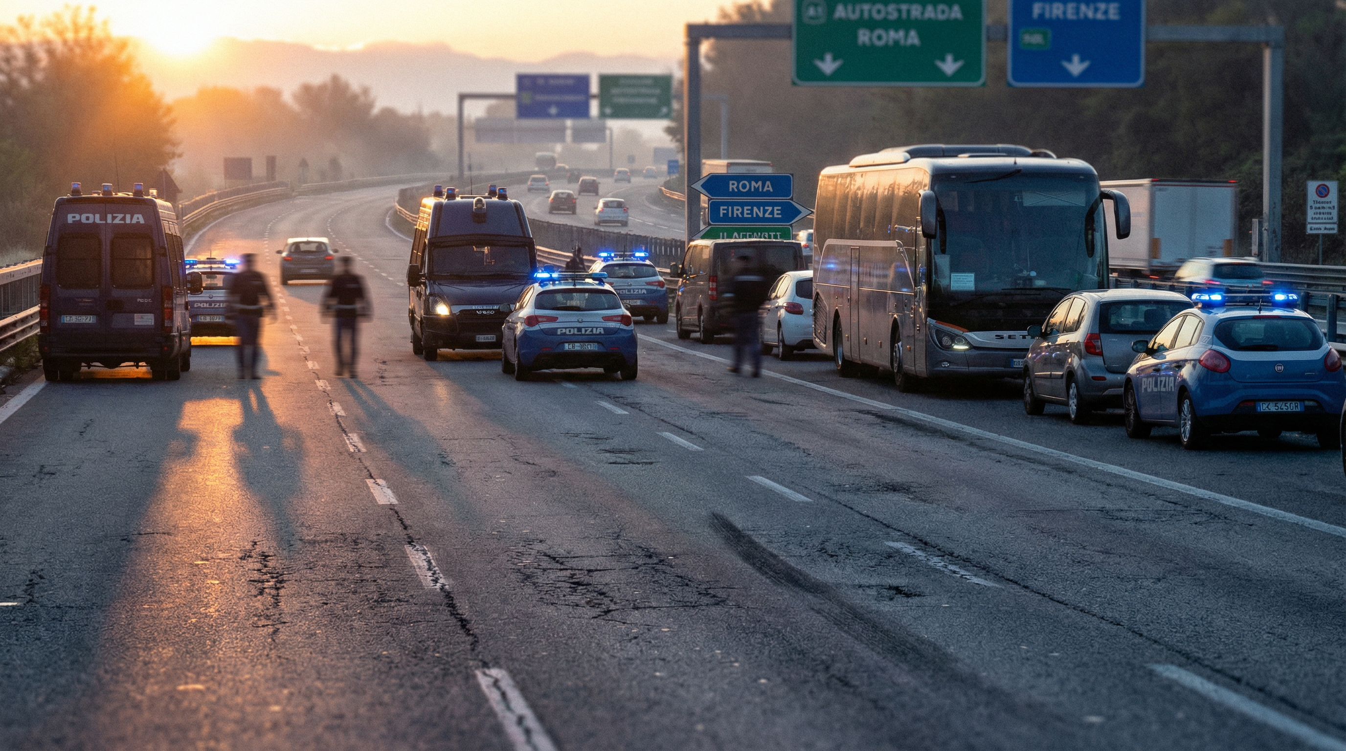 L'A1 bloccata all'alba: un arsenale di armi sequestrato, 80 tifosi della Lazio fermati