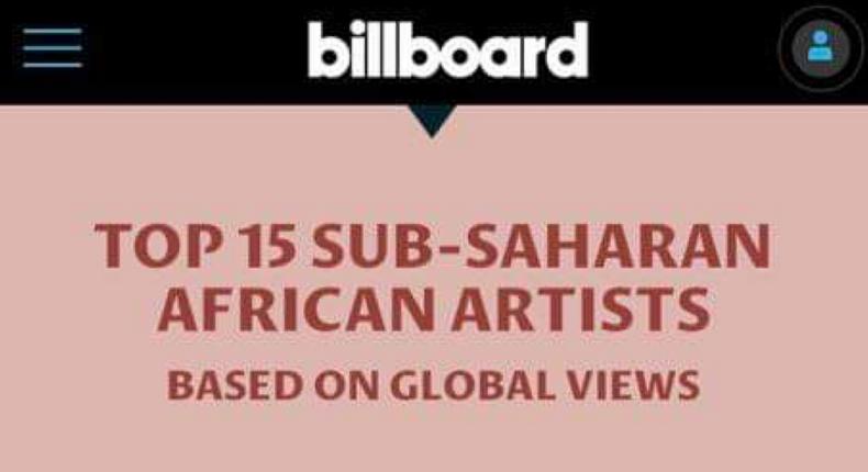 Billboard ranks top 15 Sub-Saharan Africa music acts based on global views