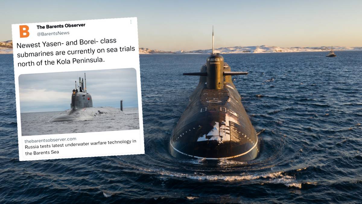 Rosjanie testują swoje podwodne okręty atomowe na Morzu Barentsa (zdjęcie ilustracyjne, screen: BarentsNews/Twitter)