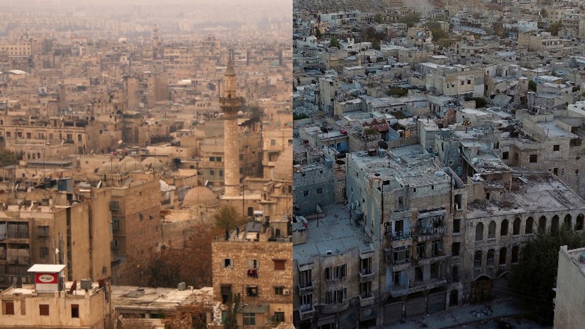 Zdjęcia porównujące Aleppo sprzed okresu wojny do obecnego stanu