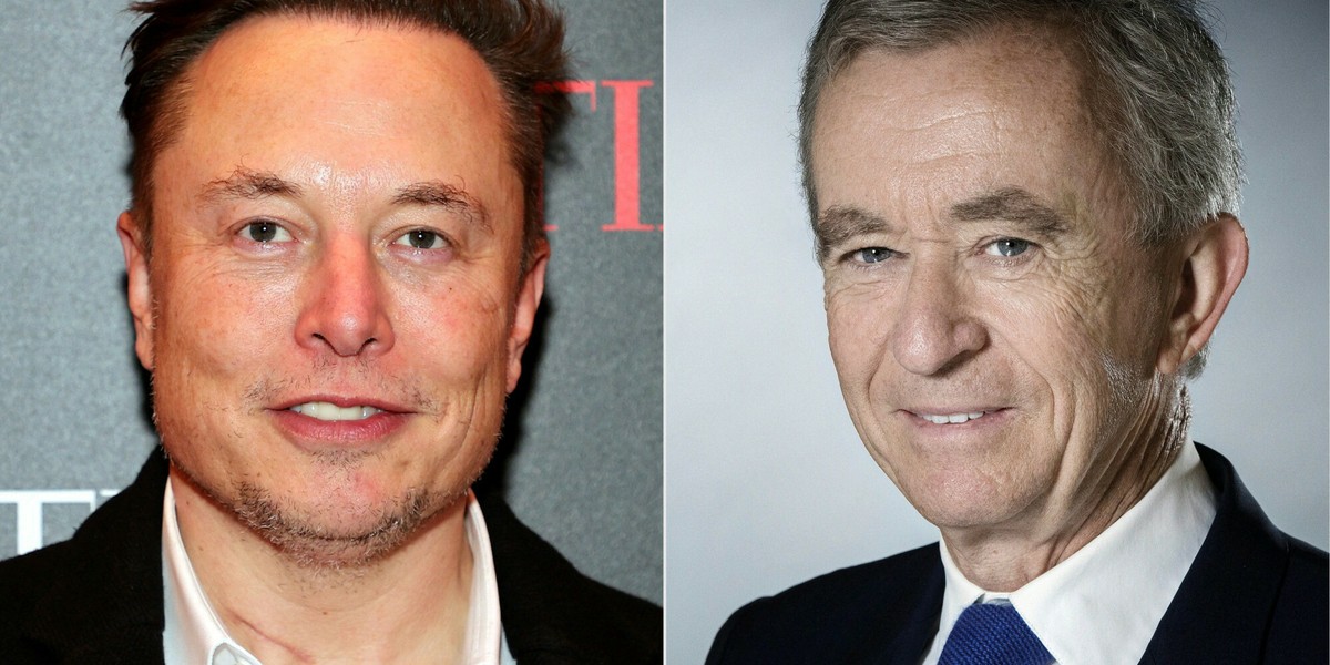 Elon Musk (z lewej) zajął drugie miejsce na liście najbogatszych, wyprzedził go Bernard Arnault (z prawej)