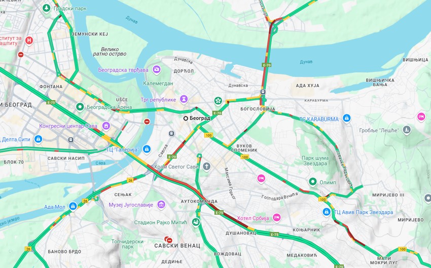 Mapa gužve u Beogradu