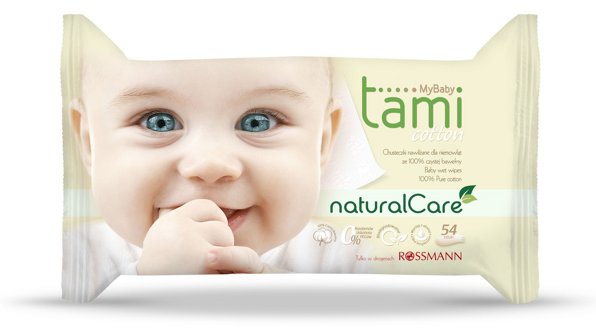 Tami MyBaby Cotton to bawełniane chusteczki nawilżane od firmy EcoWipes, które zostały stworzone z myślą o ochronie delikatnej i wrażliwej skóry dziecka. Wyprodukowane w 100% z czystej bawełny umożliwiają skuteczną ochronę nawet najdelikatniejszej skóry niemowląt i dzieci. Bezpieczna kompozycja płynu nawilżającego nie zawiera parabenów, substancji z grupy PEG, alkoholu, silikonów oraz sztucznych olejów, dzięki czemu chusteczki nie powodują podrażnień i mogą być stosowane również przez alergików. Produkt dostępny jest w dwóch wariantach: Natural Care – z delikatną hipoalergiczną nutą zapachową oraz Ultra Sensitive – bez substancji zapachowych.