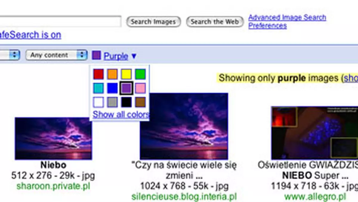 Google poszuka grafiki według koloru