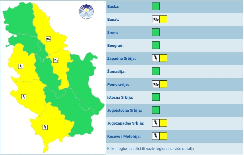 Meteoalarm za četvrtak