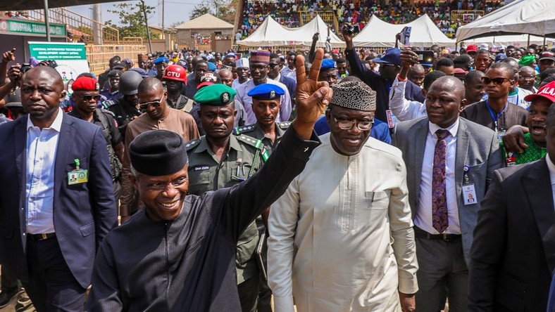 Vice President Yemi Osinbajo and Ekiti state Governor Kayode Fayemi during the VC's visit to Ekiti