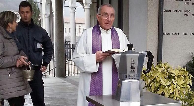 Italian entrepreneur buried inside coffee pot