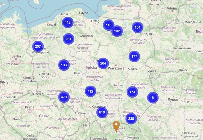 Mapa występowania barszczu Sosnowskiego w Polsce