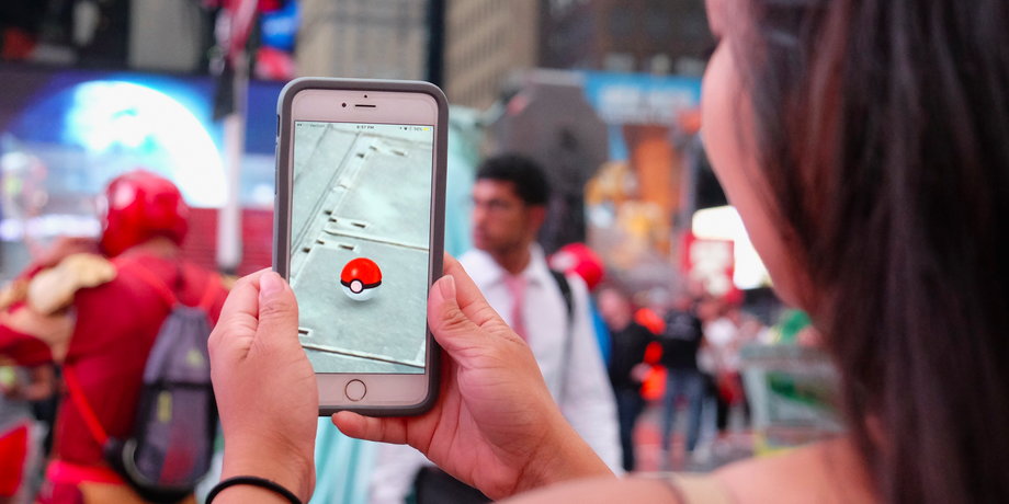 A "Pokémon GO" player in New York City's Times Square.
