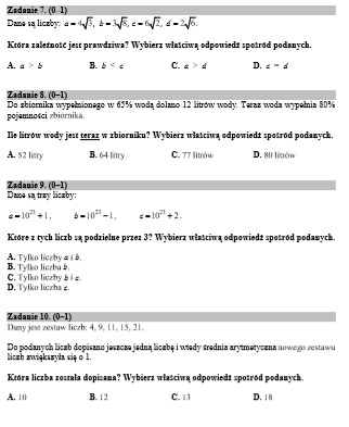 Egzamin gimnazjalny z matematyki - odpowiedzi