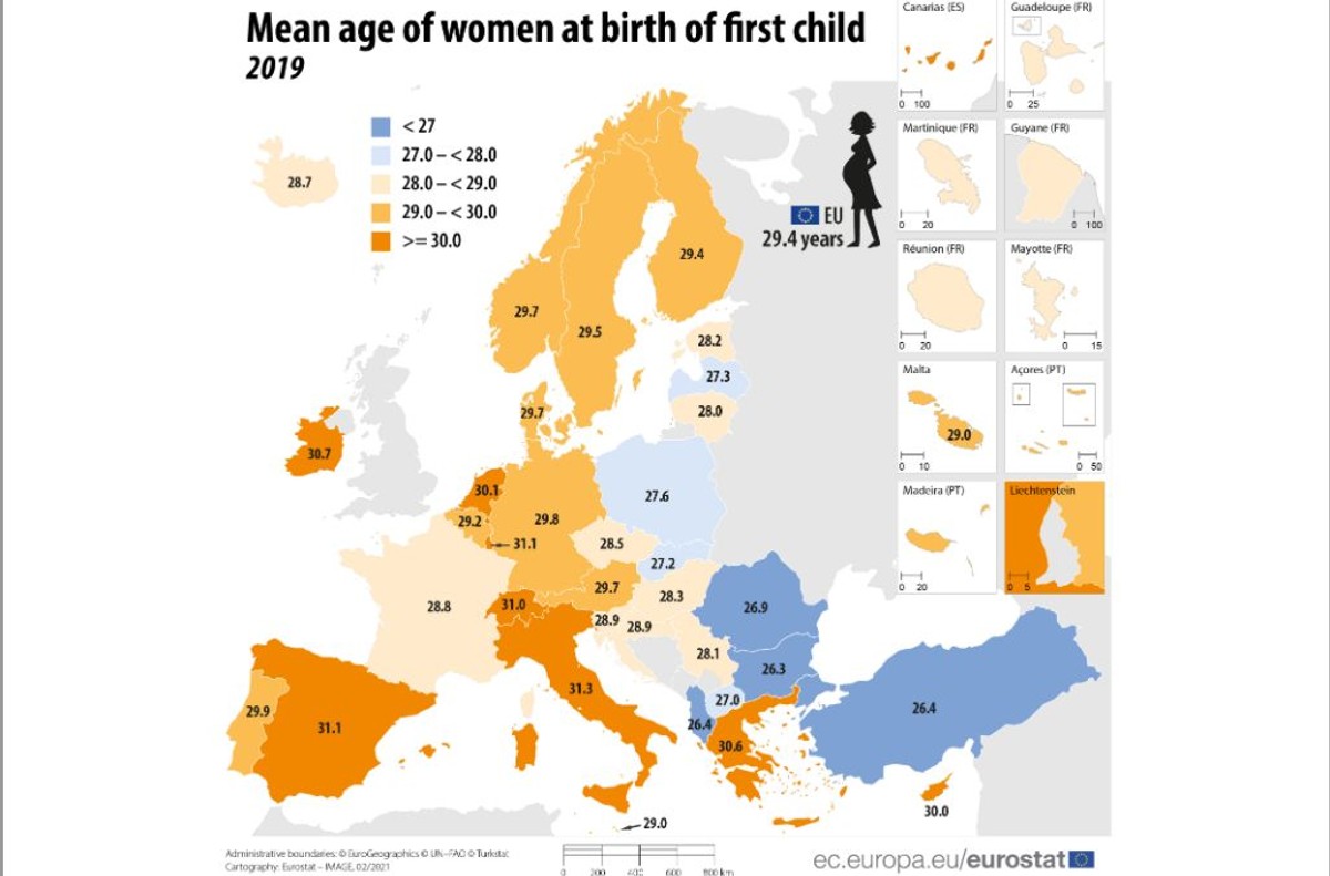 Średni wiek kobiet w chwili urodzenia pierwszego dziecka w 2019