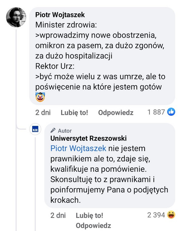 Odpowiedź Uniwersytetu Rzeszowskiego na wpis dolała oliwy do ognia