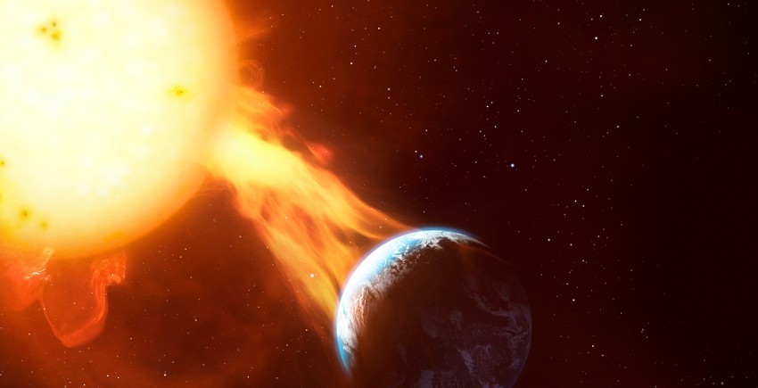 Ilustracija koronalnog izbacaja mase i Zemlje