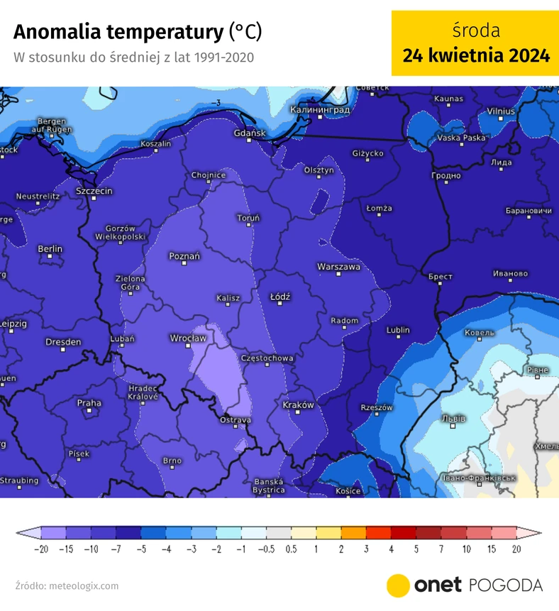 W środę miejscami będzie aż o 15 st. C chłodniej od normy!