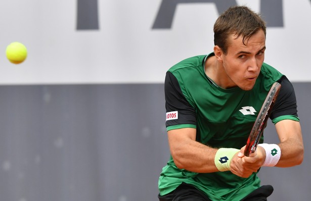 Daniel Michalski podczas meczu turnieju tenisowego ATP Challenger - BNP Paribas Polish Cup 2021 z Chorwatem Nino Serdarusicem