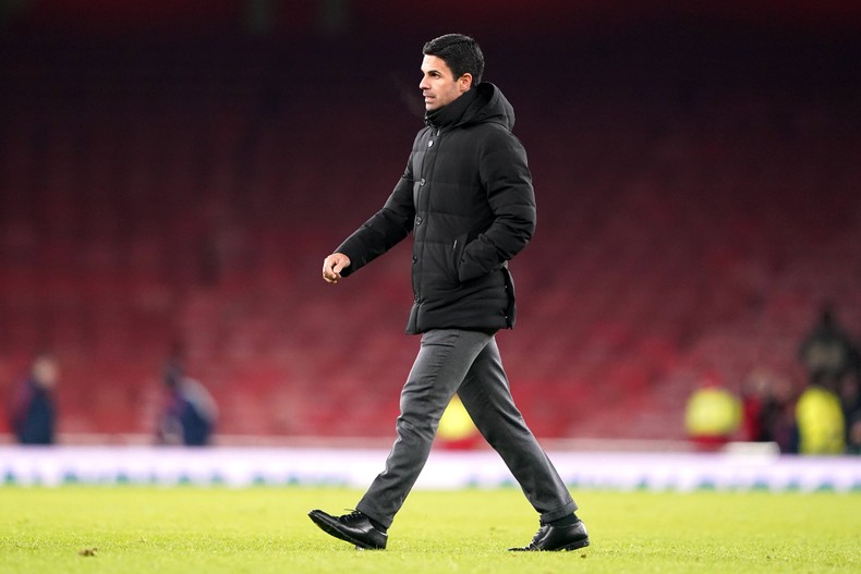 Arsenal manager Mikel Arteta after the final whistle in a friendly match at Emirates Stadium on December 17, 2022.