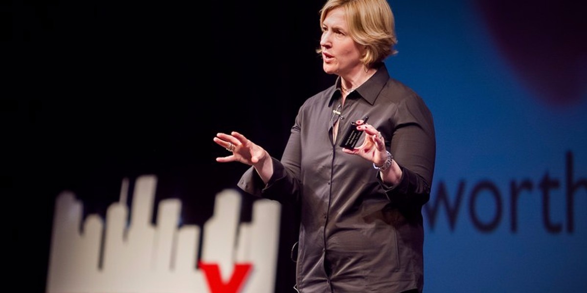 Brene Brown delivering her 2010 TEDx Talk.