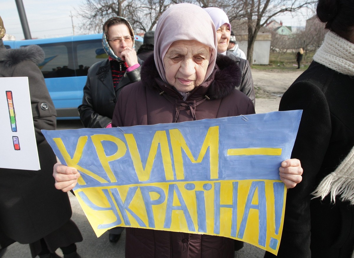 Demonstracja w Symferopolu na Krymie