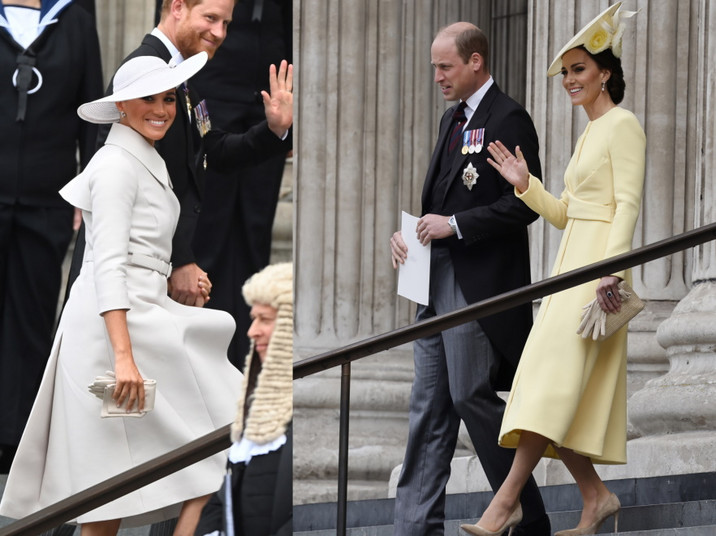 Księżna Meghan i książę Harry oraz księżna Catherine i książę William na uroczystościach związanych z jubileuszem panowania królowej Elżbiety.