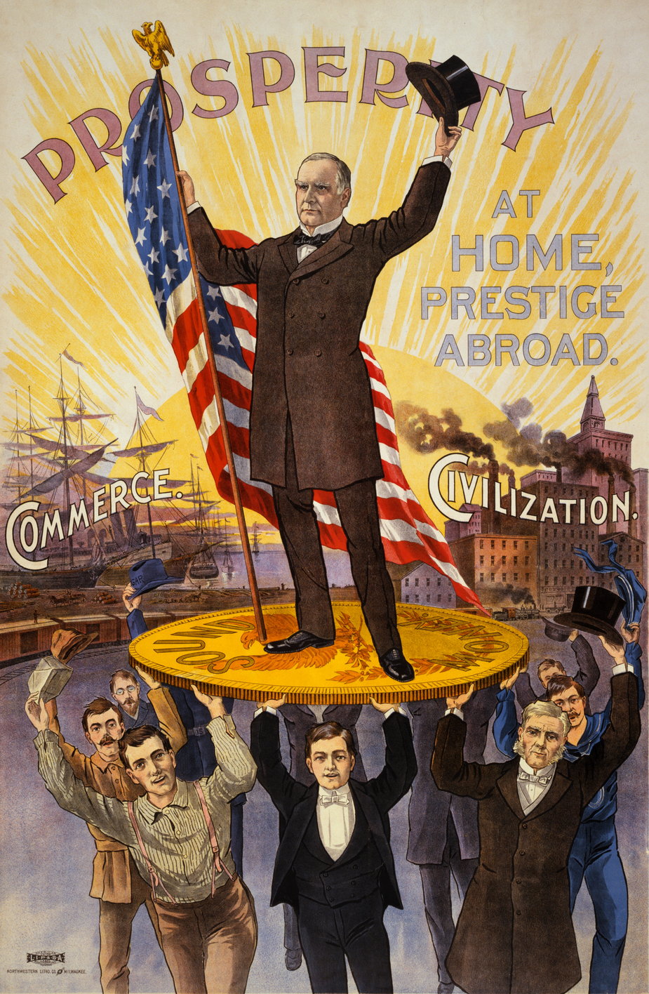 Prezydenta USA William McKinley stoi na złotej monecie