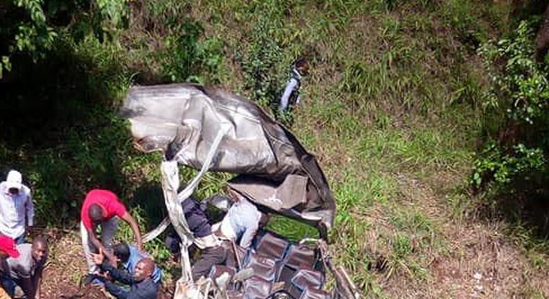 Scene of the accident along Kiambu Road where matatu plunged into Karura Forest (Twitter)