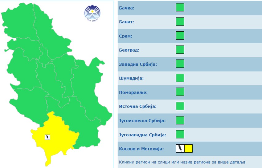 Žuti meteoalarm sutra, 21 aprila