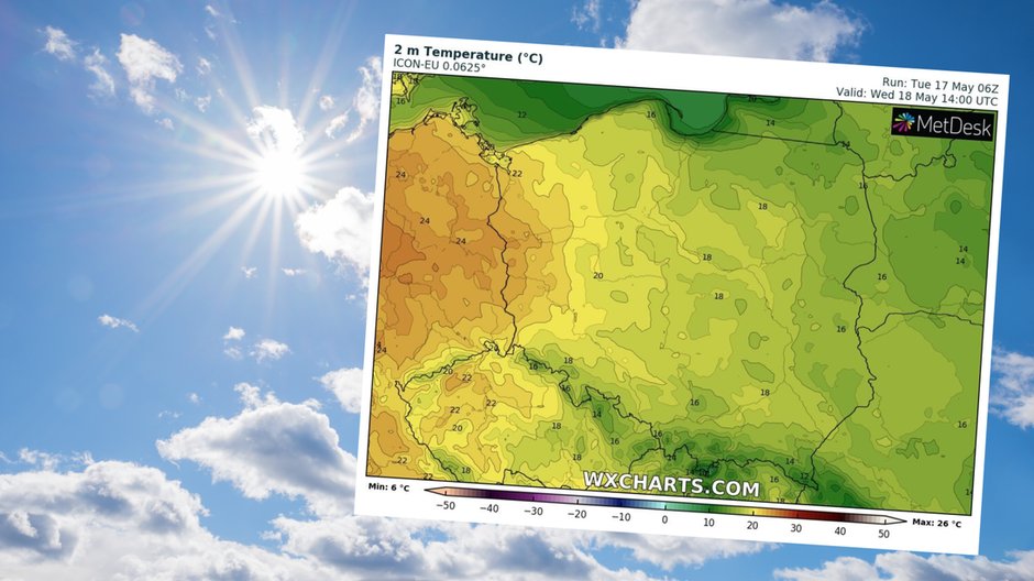 Środa słoneczna. Od zachodu zacznie się powoli ocieplać (mapa: wxcharts.com)