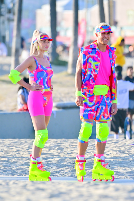 Margot Robbie and Ryan Gosling na planie filmu "Barbie"